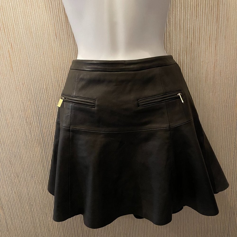 Joie Lamb Leather Black A-Line Skirt